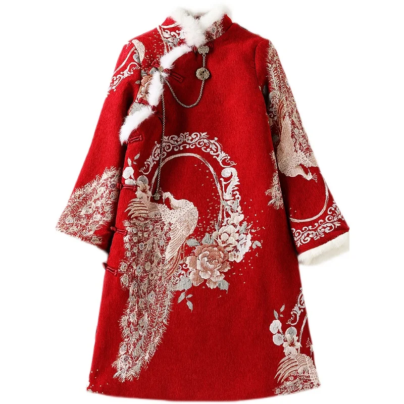 Veste matelassurera en coton chinois, costume Cheongsam Tang amélioré, style chinois rétro, veste longue rembourrée en coton, 600 épaissies, hiver