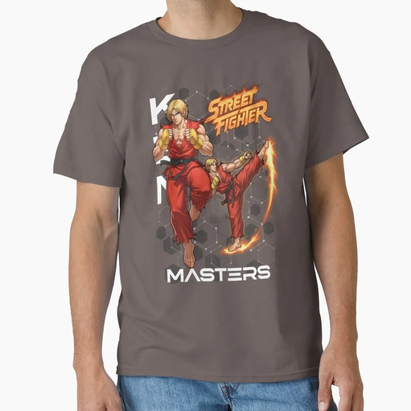 تي شيرت Ken Masters _ The Fire Within 80s Combat Game Cartoon Arcade Street Fighter Gift تي شيرت ملابس مطبوعة برسومات الرسوم المتحركة #2