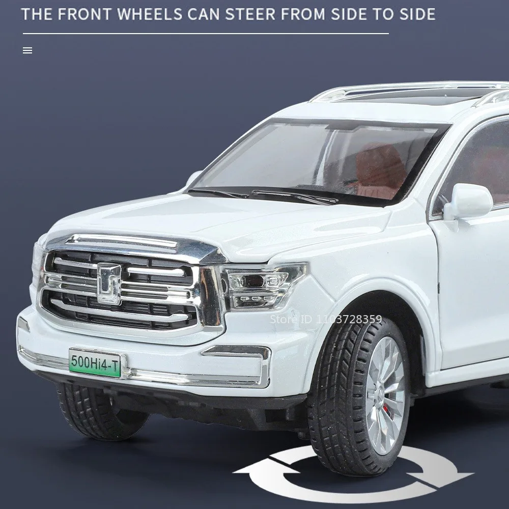 1:24 tanque 500 300 modelo de coche en miniatura de juguete aleación Diecast vehículos todoterreno sonido luz puertas abiertas tirar hacia atrás para regalos de niños