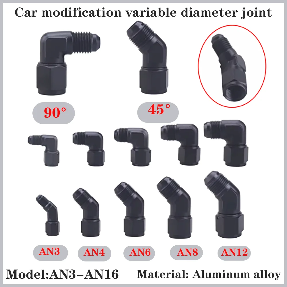 Oil Fuel Fittings Anodized Aluminum Fuel Adapter45 90 Degree Female AN3 AN4 AN6 AN8 AN10 AN12AN16 Swivel Adaptors To Male Black