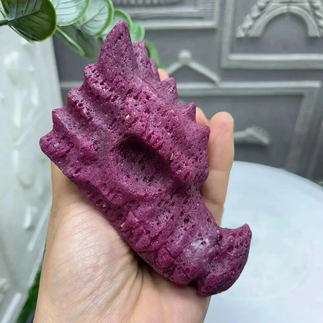 1PC Natural ruby hand-carved dragon head bone quartz crystal healing fashion home decor gift