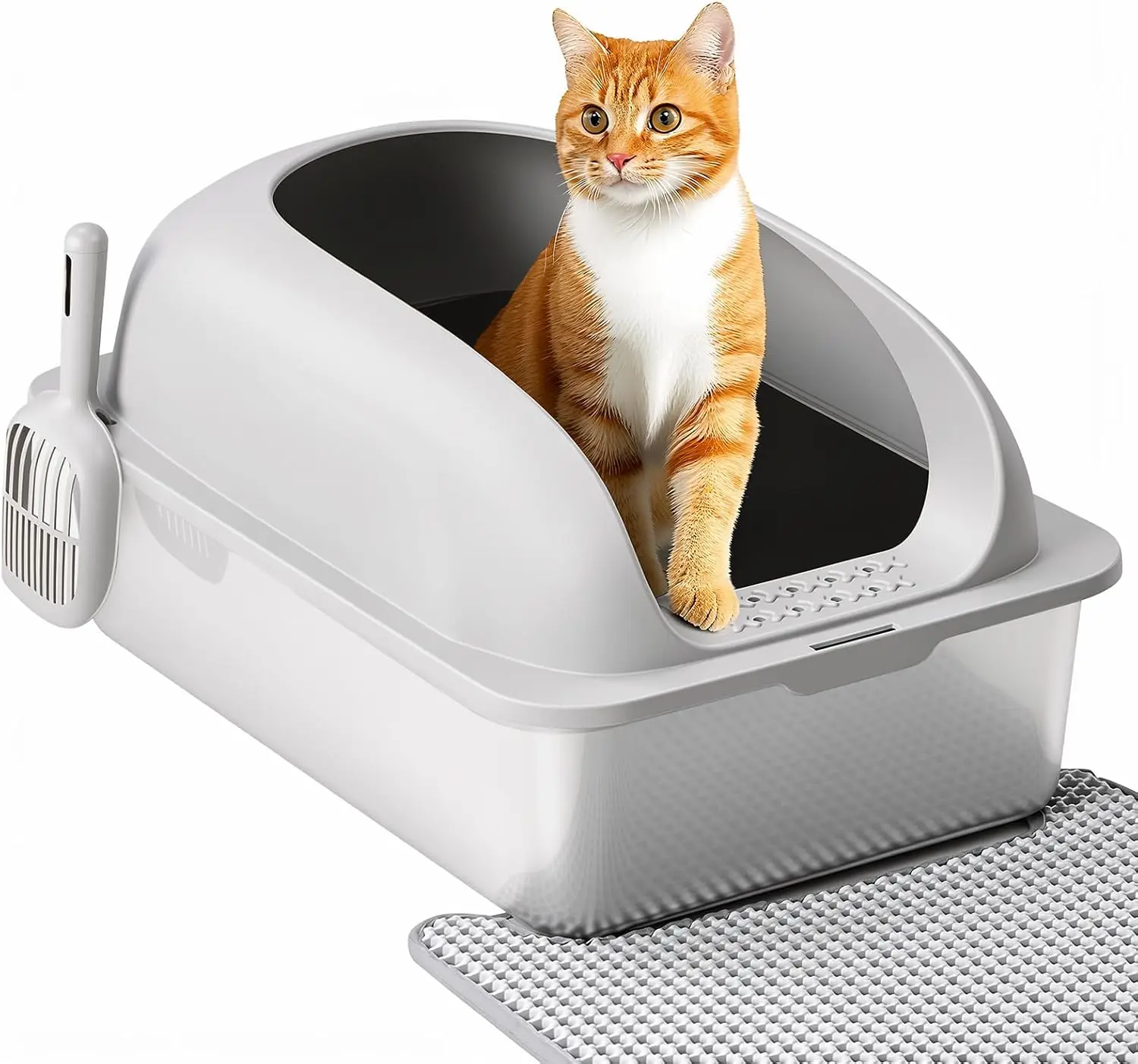 

Stainless Steel Cat Litter Box with Lid, Large High Sides, Anti-Leak, Easy Clean, Scoop & Mat Included