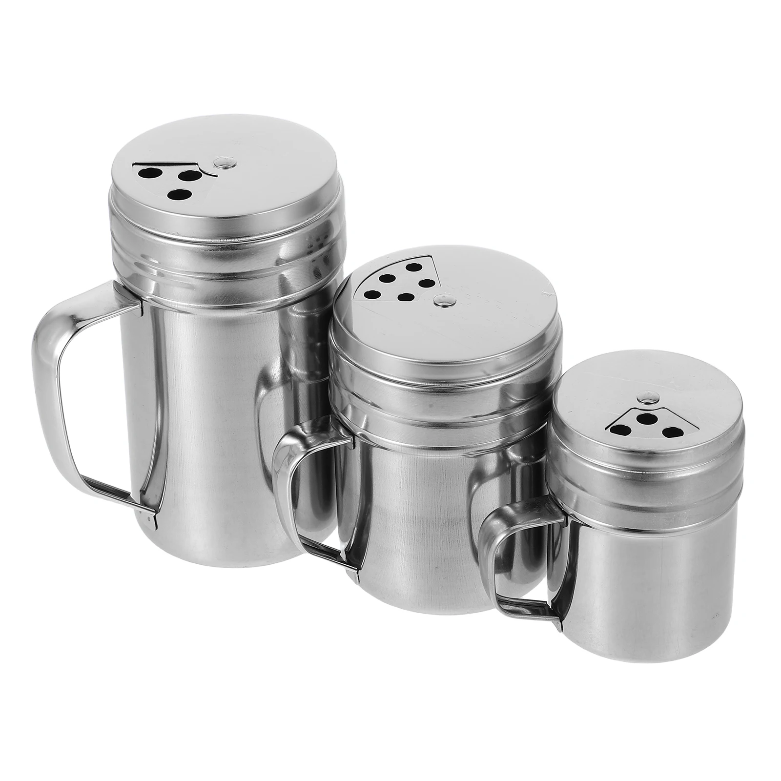 

3pcs Stainless Steel Seasoning Shaker Set Rotatable Spice Dispenser Kitchen Salt Container Handle Universal Condiment Jars Large