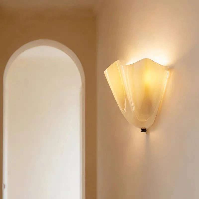 French Retro Skirt Wall Lamps Green White Pink Coffee Amber Glass Wall Light for Living Room Bedroom Corridor Entrance Aisle LED