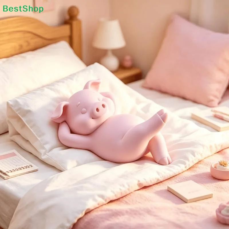 Cute Reclining Lazy Pink Pig Figurine 3D Print Mini Relax Piggy Statue Kawaii Desktop Ornament Home Bedroom BookShelf Decor Gift