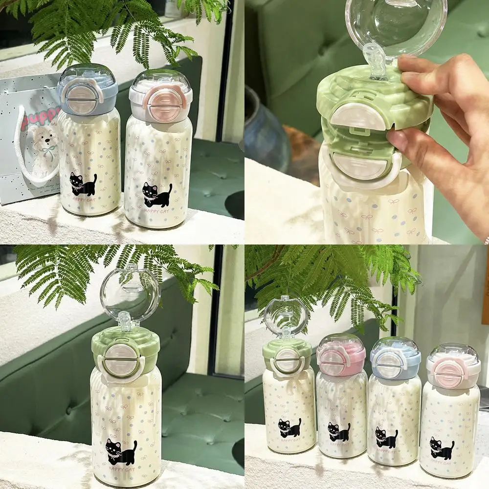 450ml Planet Cat Insulated Cup Popular Cute Cartoon Double Drinking Bottle for Students Stainless Steel Straw Tumbler Bottle