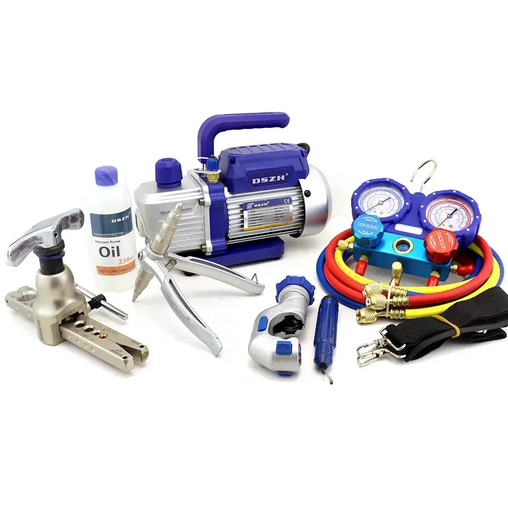 WK-7P Portable Box Set Mini Vacuum Pump Charging Hose Expanding Flaring Tools 2-valve Manifold Gauge Aluminum Cutter HVAC