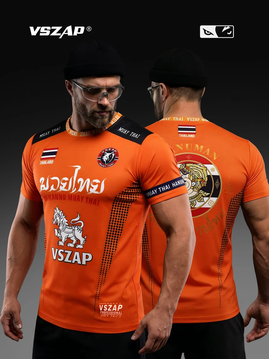 VSZAP Quick Drying Men's 3D Digital Print MMA Short Sleeve T-Shirt for Jujutsu Sanda Muay Thai Fight