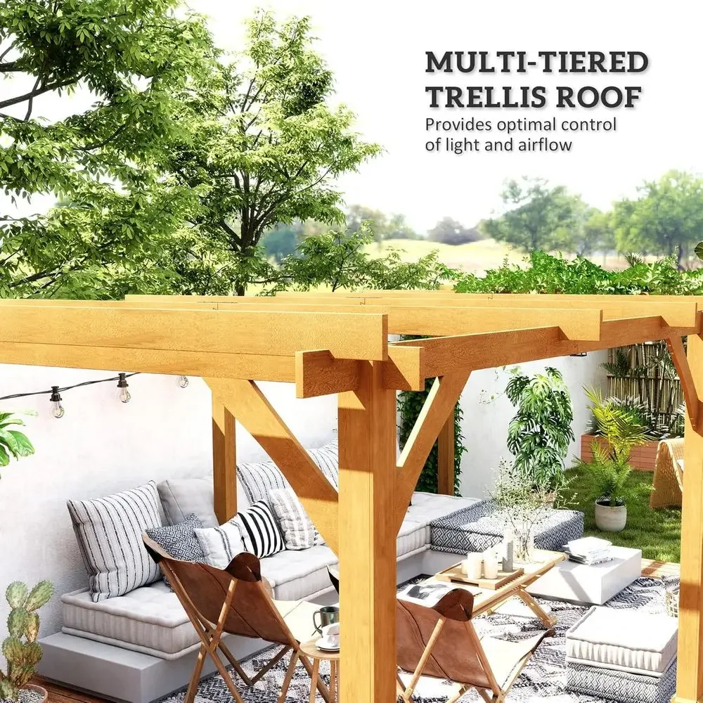 20' x 10' Outdoor Pergola, Wood Gazebo Grape Trellis with Stable Structure and Concrete Anchor ClimPlant Support, Garden, Patio, view 4