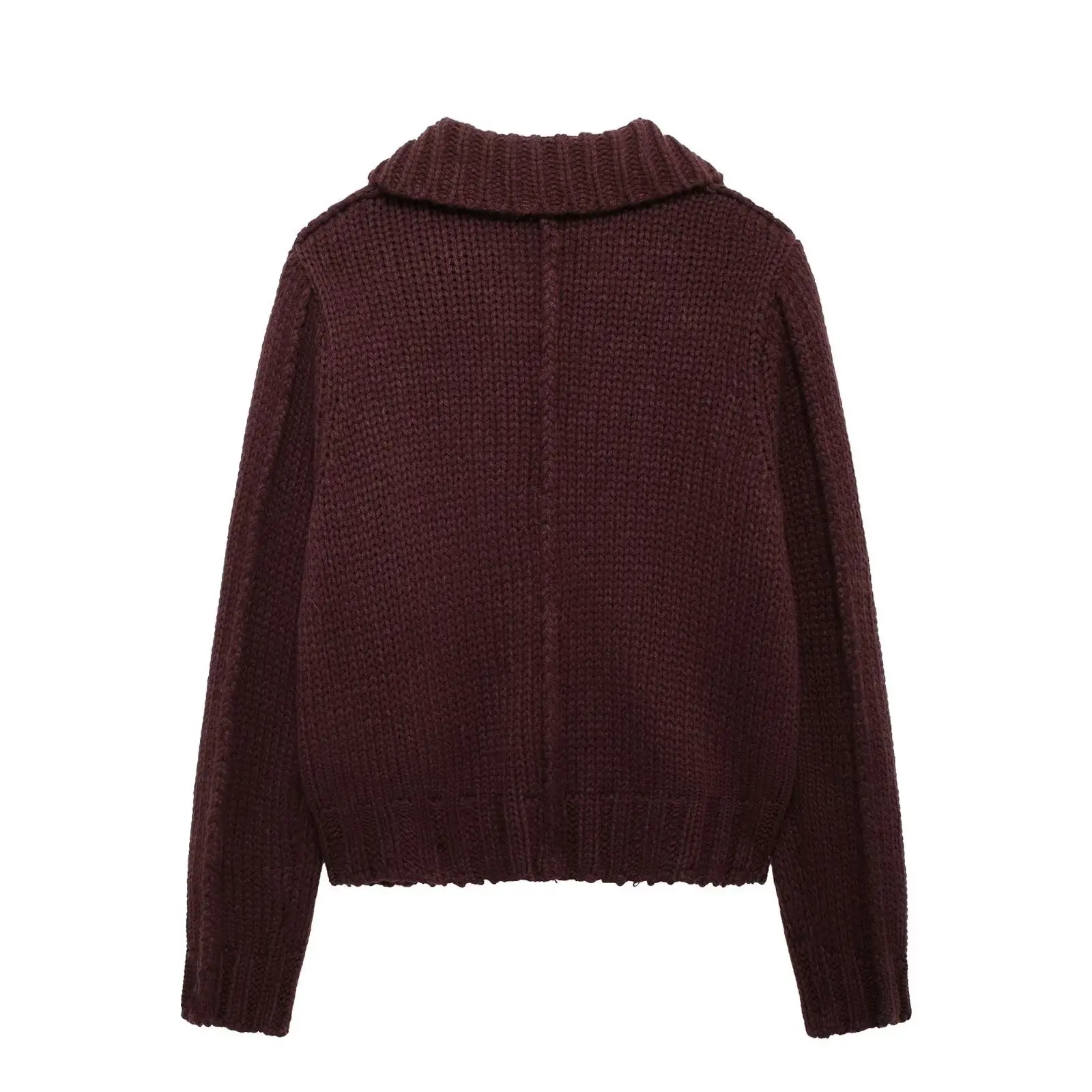 TRAFZA-Women Fashion Knitted Sweater Coat Buttons Pockets Chunky Knit Coat New 2024 Fall Winter Casual Vintage Sweat Coat