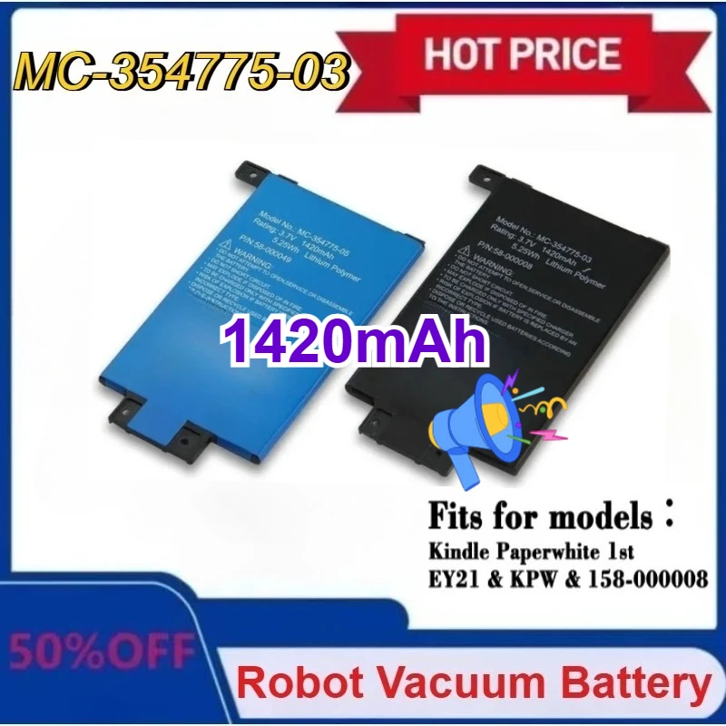 

New 1420mAh Replacement Battery for Amazon Kindle Paperwhite 2 3 1 S2011-003-S MC-354775-03 MC-354775-05 Batteries
