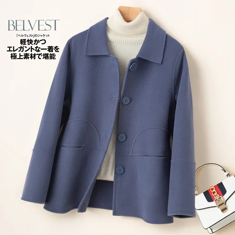 2025 nowych kobiet 100% dwustronna wełniana kurtka wiosna jesień wysokiej klasy z długim rękawem krótki płaszcz wełniany damska luźna odzież wierzchnia B708