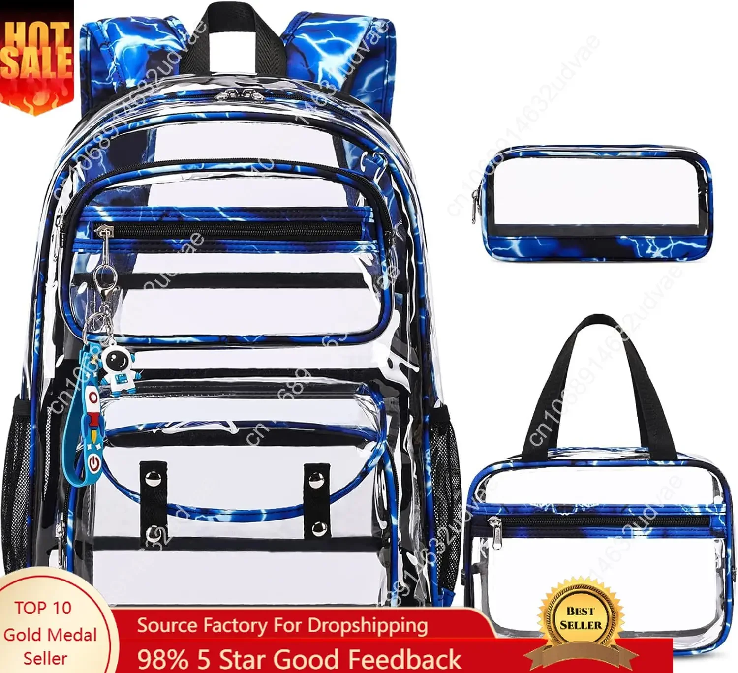Clear Backpack for Boys Girls - 3 Pcs Clear Heavy Duty with Lunch Bag - See Through Backpack Stadium Approved