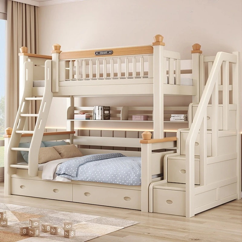 cream wind bunk bed white wood household simple children‘s bed modern comfortable luxury двухъярусная кровать bedroom furniture