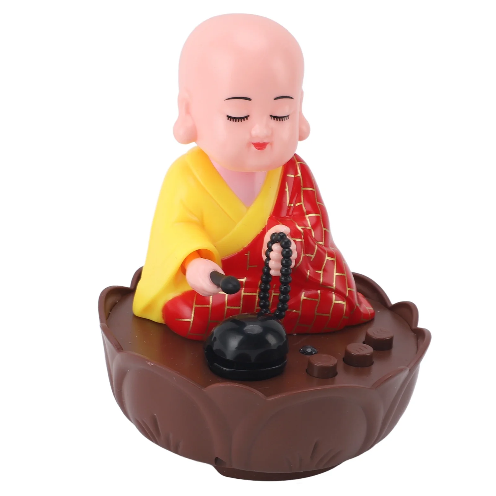 Musical Nodding Monk Figurine Decoration Moving Head Buddha Statue with USB Charging Cable Red