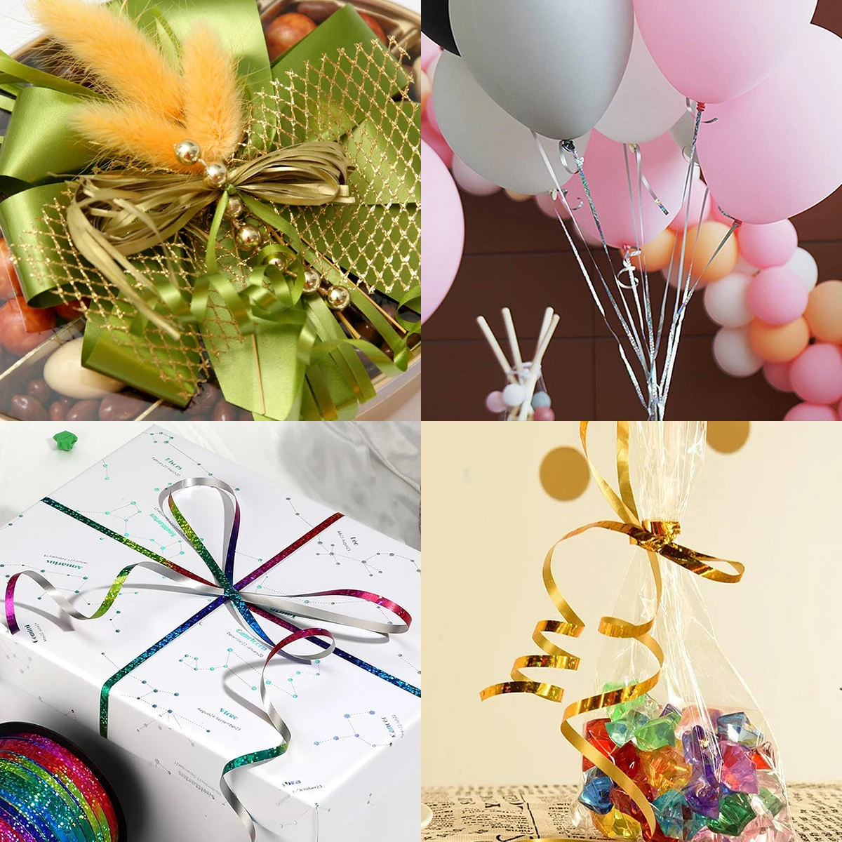 100yards/roll Plastic Laser Ribbon 5mm Rainbow Balloon Ribbons for Cake Gift Box Packaging Party Wedding Decoration Accessories