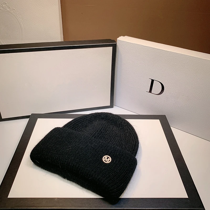 Rabbit Fur Beanies Fluffy Black White Winter Hat for Women Ear Warm Knitted Hat Skullies Beanies Female Bonnet Woman M Knit Cap, image 14