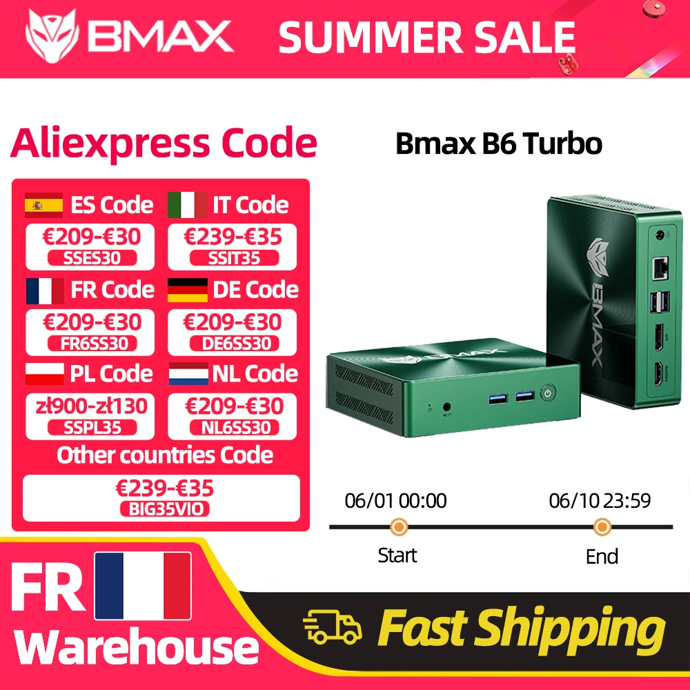 Mini PC BMAX B6 Turbo Intel Core i5 8257U Windows 11 16 Go de RAM 512 Go SSD HDMI USB DP Bluetooth Wifi Ordinateur