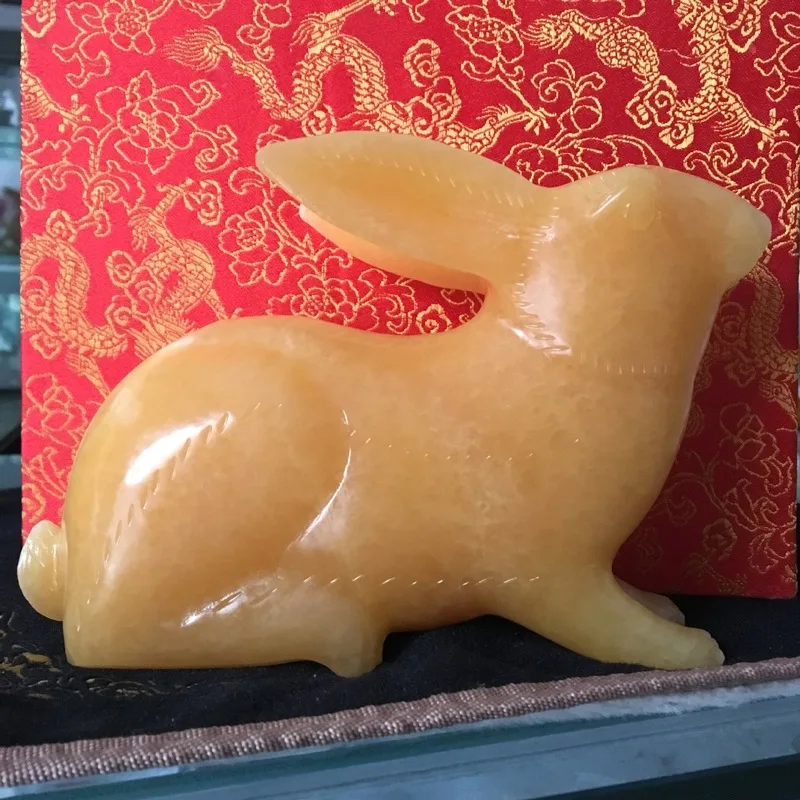 Wholesale Yellow Jade Rabbit Ornaments Real Yellow Jade Zodiac Rabbit Home Living Room Jade Craft