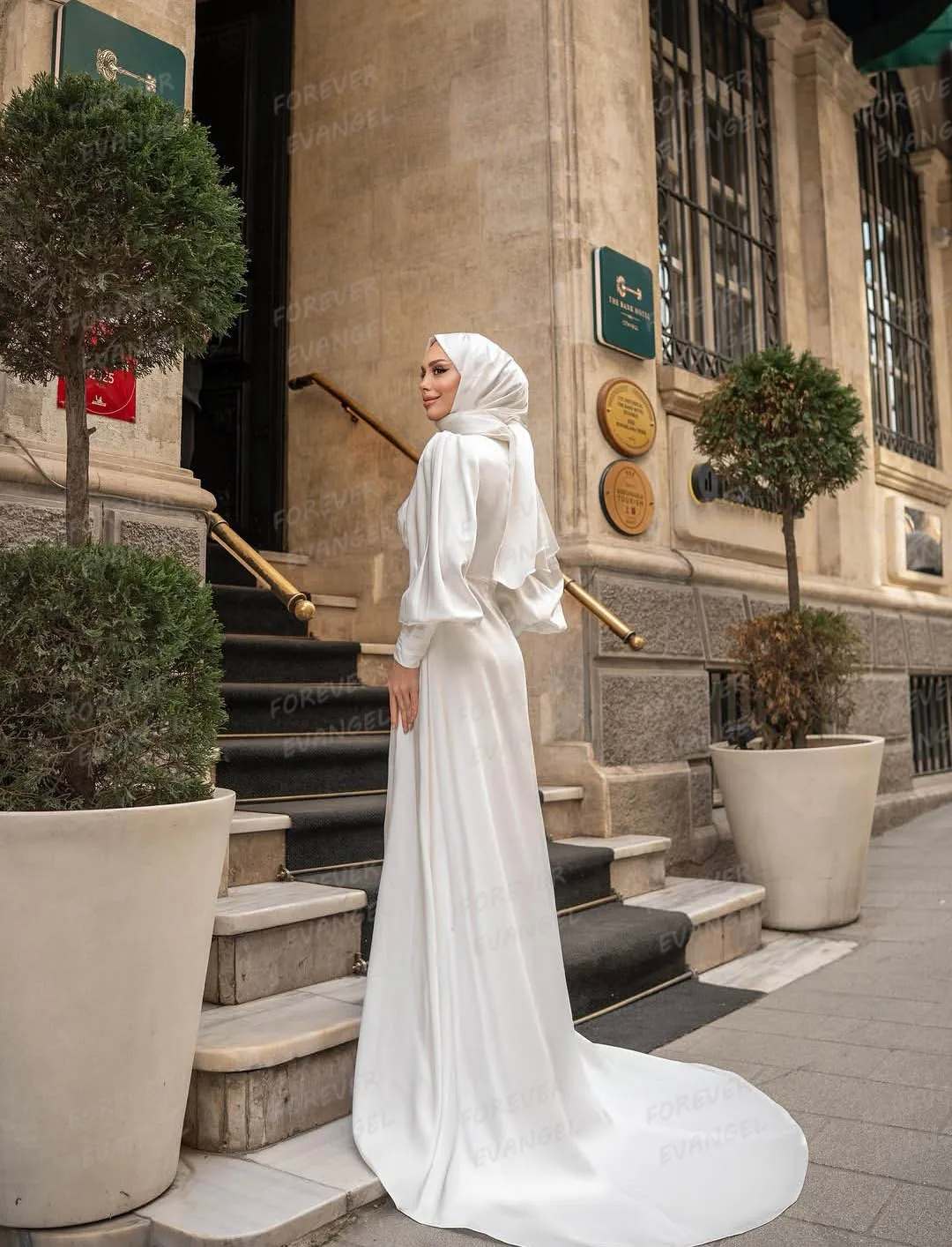 Simple Mermaid Wedding Dresses Woman's Formal Long Sleeve Bride Gowns Satin Muslim Customized Vestidos De Novia فساتين