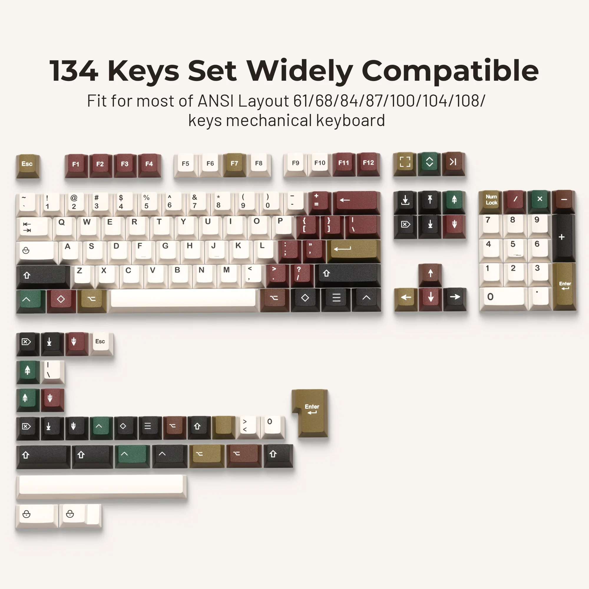 

Mixed lamp, original height PBT five-sided sublimation original height 1.8 Thickened keycap 134 keys