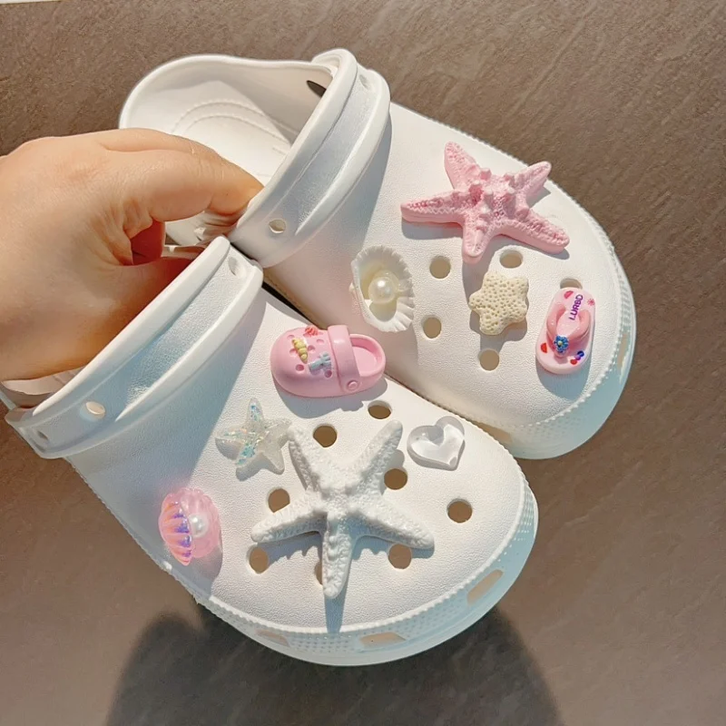 New JIBBITZ Pink Starfish Series Shoes Charms Summer Ocean for Sandals Garden Shoes and  Removable Accessories