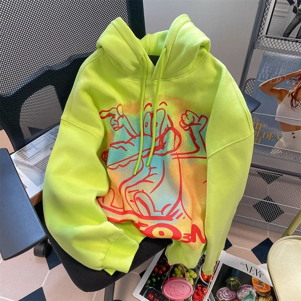 

Мужская толстовка оверсайз с капюшоном, 300 г/м², с ретро-принтом под крокодила, модный бренд, осенне-зимняя уличная одежда