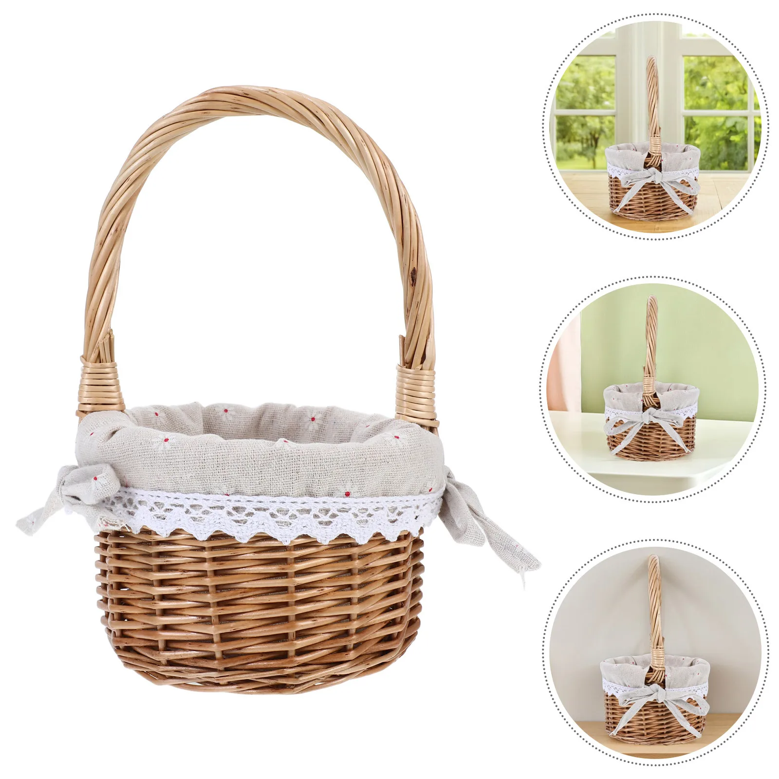 

Small Round Handwoven Willow Basket Elegantly Woven Portable Wedding Flower Girl Decorative Storage for Parties Baby Showers