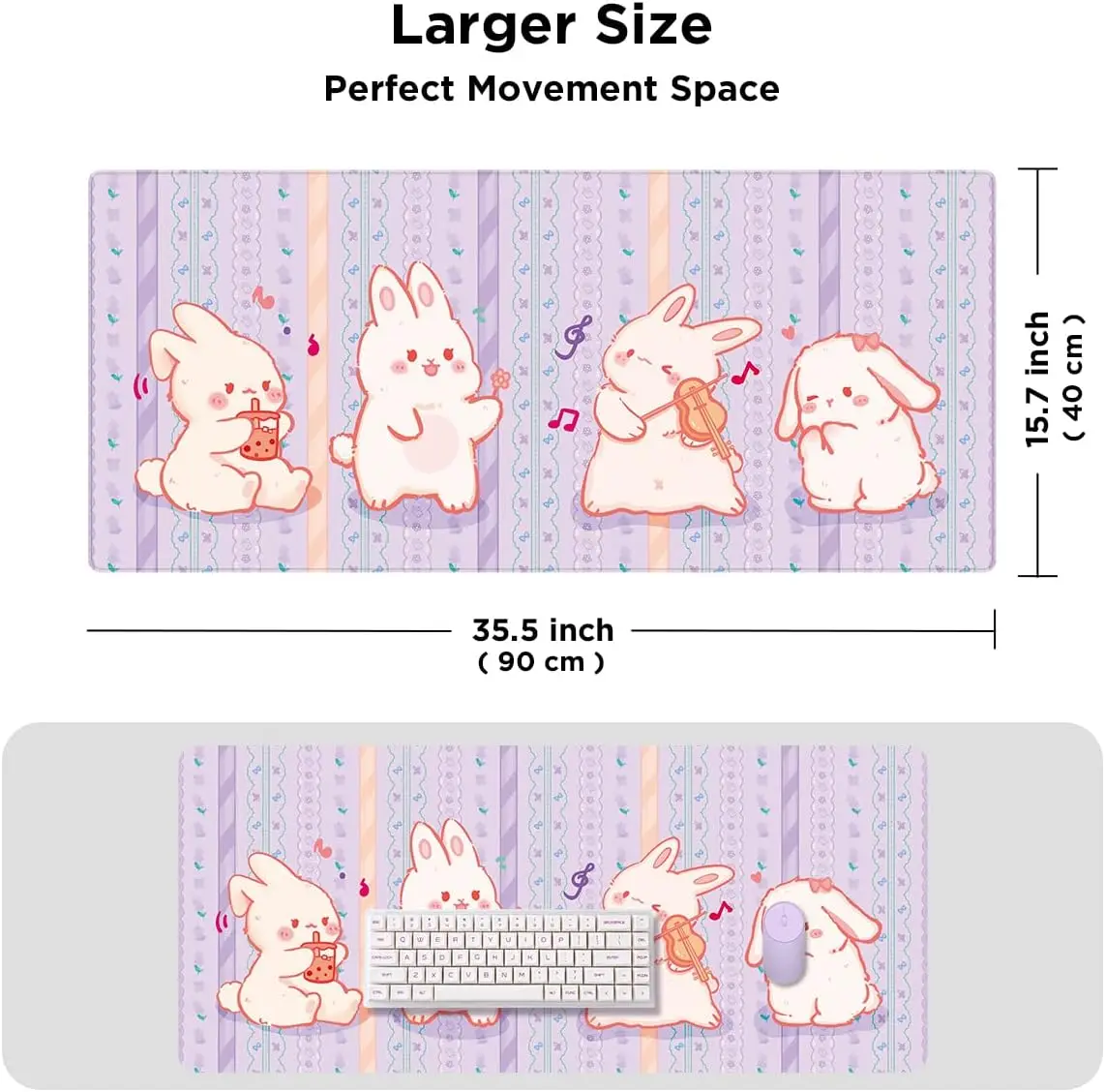 YUNZII Lavender Rabbit Waterproof Gaming Mouse Pad Non-Slip 4mm Laptop Large Office and Home Desk Mat