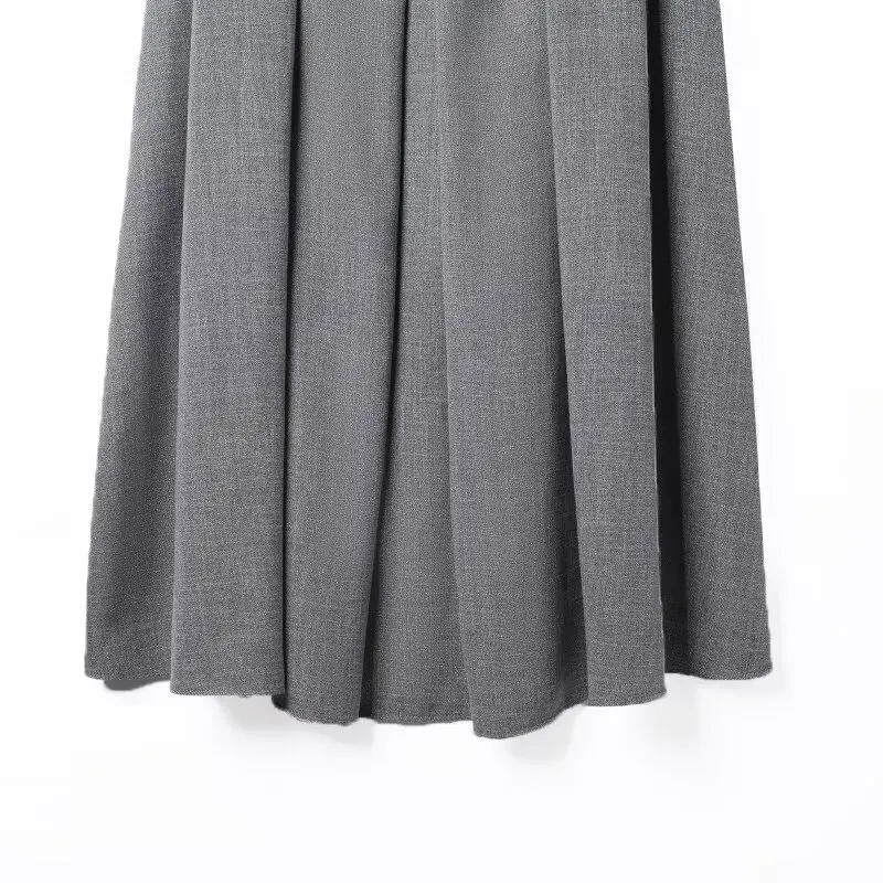 2025年秋 欧米風 ウエストベルト付き プリーツ ミディ丈スカート