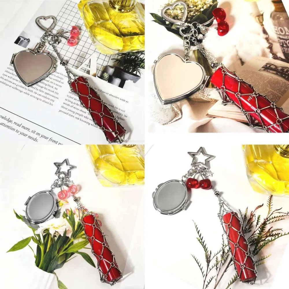 Fashion Stainless Steel Metal Net Pocket Lipstick Bag Keyring Silver Lip Balm Keychain Charm Key Chain Accessories Pendant Gift