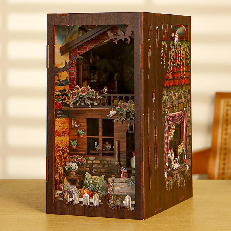 

DIY Wooden Book Nook Figurines Miniatures Country Cottage Bookend for Friends Birthday Gifts Home Decoration Crafts