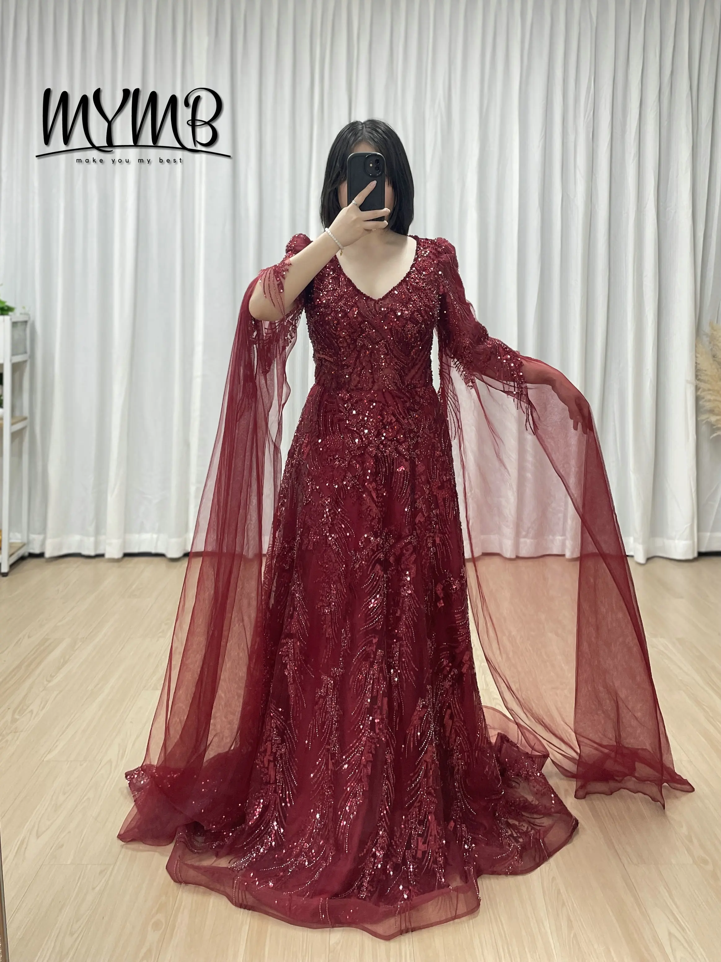

MYMB Elegant Casual Wine Red Beaded Evening Dresses With Cape Sleeves Luxury Women Wedding Formal Party Gowns Plus Size MY30196