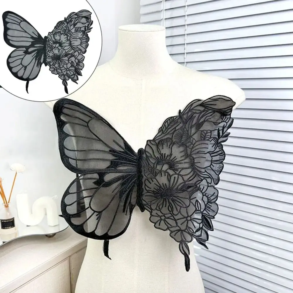 35CM Butterfly Patch Large Butterfly Embroidery Lace Fabric Clothes Patches Mesh Butterfly Collar