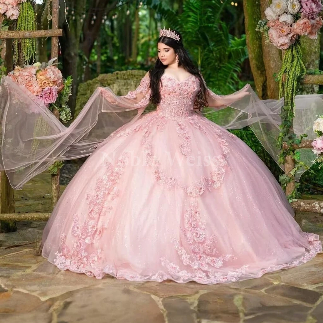 3D Flowers Quinceanera Dresses Ball Gown Beaded Tulle Sweetheart Vestidos De 15 Años Customize