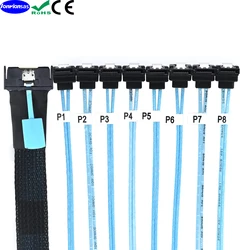 LONRIONSAS#MCIO 74P 8X 8I SAS SFF-8654 8i PCI-E Ultraport Slimline 5.0 to 8X SATA 7P 90 degree female Cable