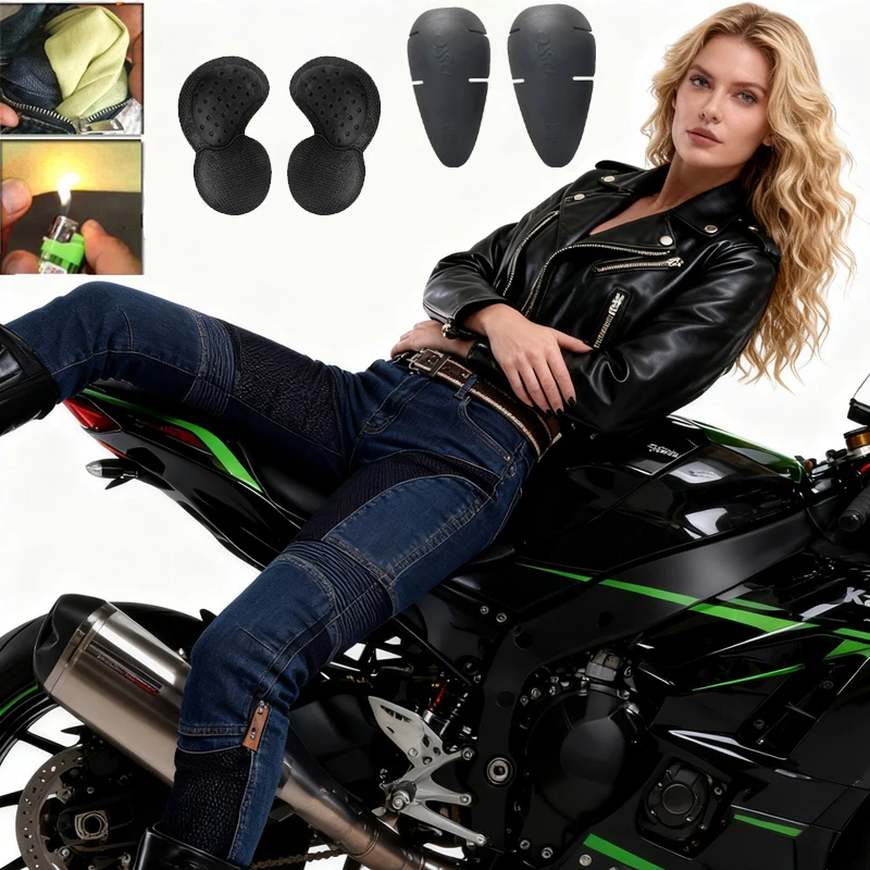 Women Summer Motorcycle Jeans Mesh Ventilation Motocross Pants Breathable Moto Trousers Small Foot Design TZ032