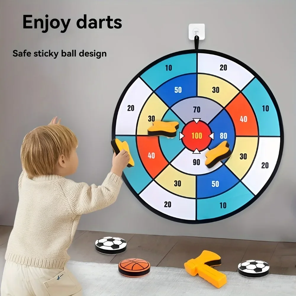 

Children Dartboard Toy Set with Hook - Foldable Round Target, Basketball, Soccer Disc Indoor and Outdoor Games Interactive Gift