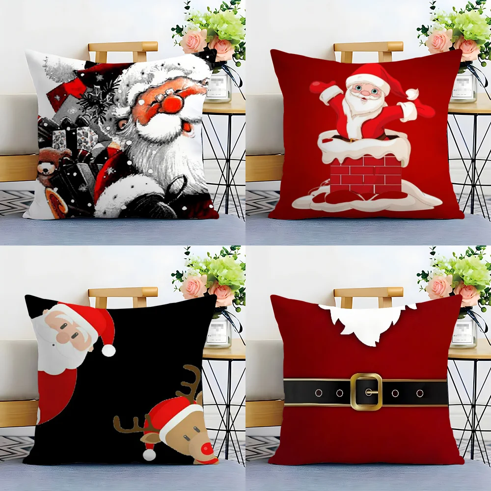 Classic Father Christmas Pillow Case Plush Fabric Soft  Pillowcase Double Sided Print Cushion Cover Household Gifts