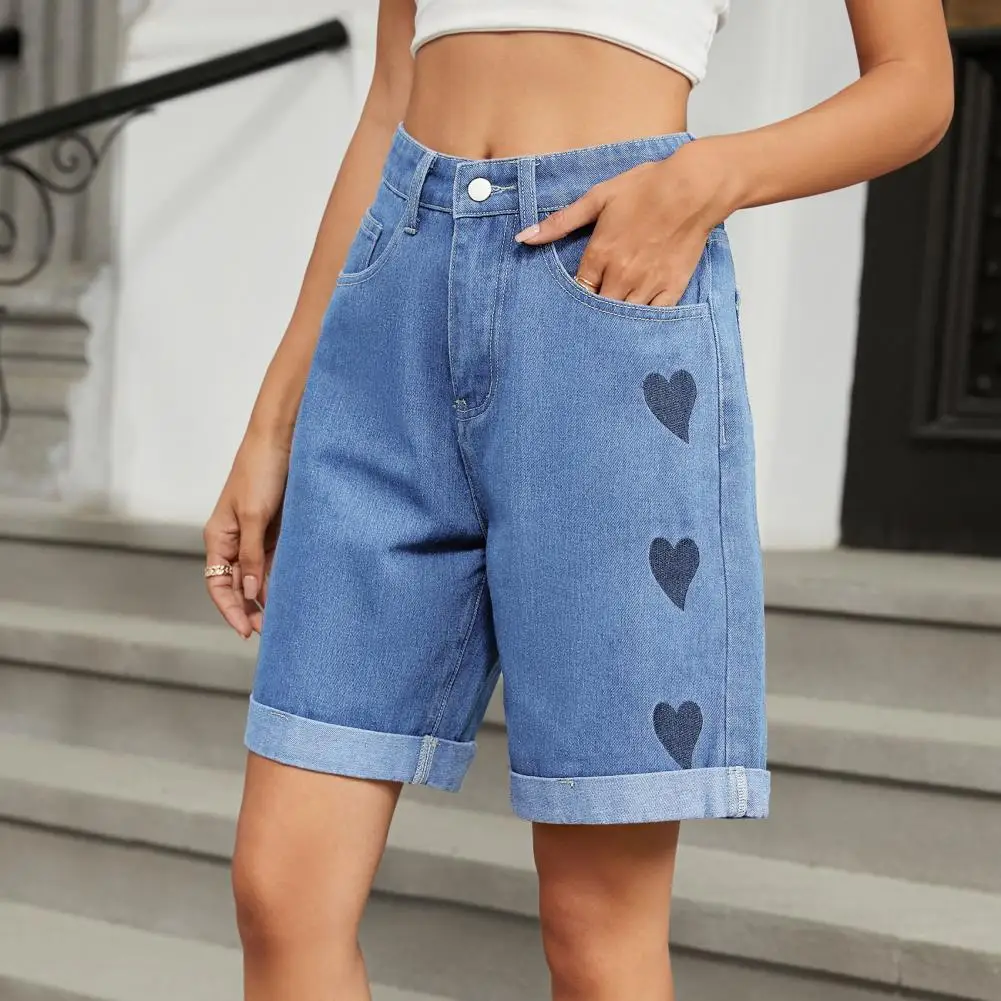 2026 Women Denim Shorts Mid Waisted Knee Length Wide Straight Leg Distressed Jeans Short Pants Straight Leg Cuffed Jeans 80%