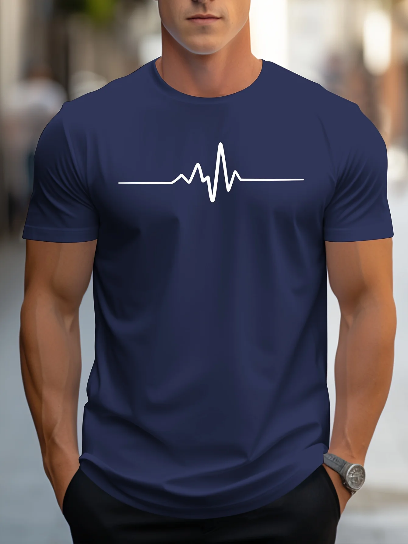 Men's summer loose size Creative Graphic printed slim fit casual sports round neck short sleeved T-shirt top image 3