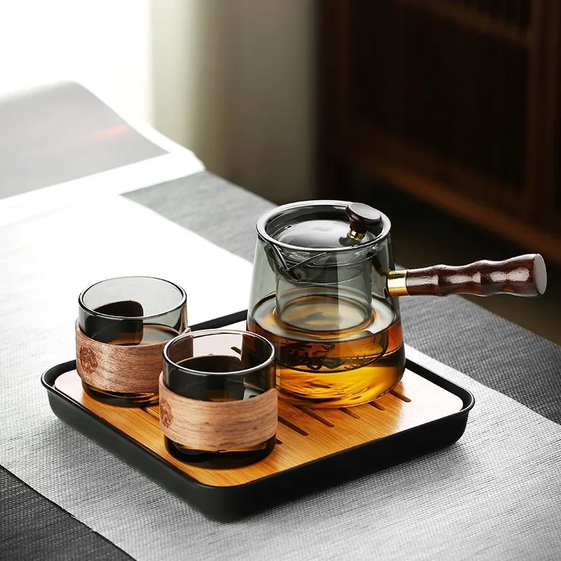 Side Handle Wooden Handle Glass Teapot Steaming And Boiling Dual-Use Japanese-Style Kettle High Borosilicate Gongfu Tea Set