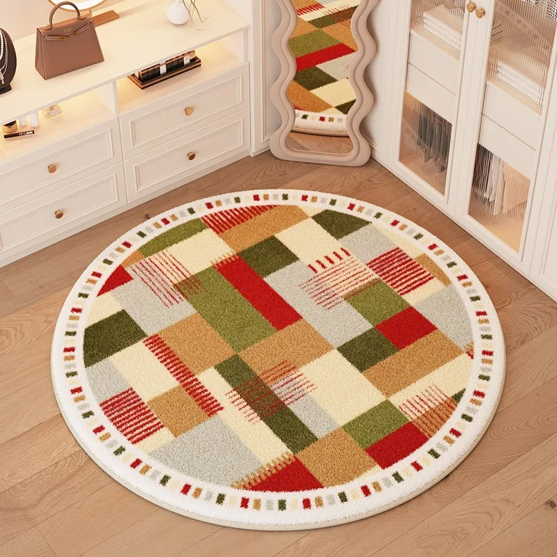 

Study Bedroom Carpet Round Fashion Colored Grid Cashmere Mat Suitable Office Swivel Chair Dressing Table Cloakroom Rug Tapis 러그