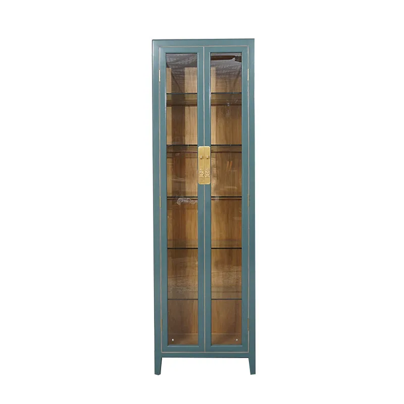 Solid wood wine cabinet retro Chinese side cabinet double door two door glass door locker