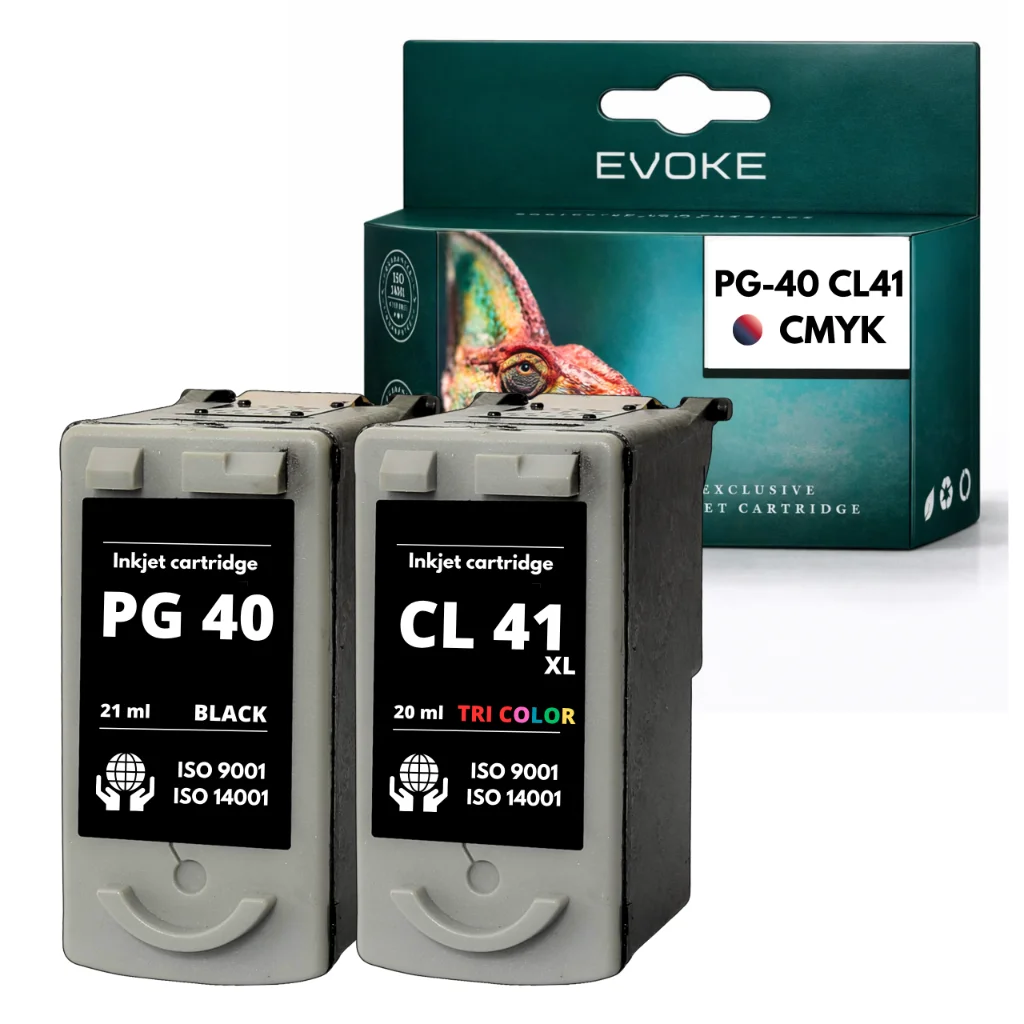 Evoke Compatibele Inkt voor Canon Pg-40 Cl-41 Pg40 Cl41 0615B001 0617B001 2X: Zwart+Tri-Color Cmy Cyaan Magenta Geel 41 ml 965 Pagina's Pixma Ip1200 1300 1600 1700 1800 1900 2200 2600 6220; Mp140 150