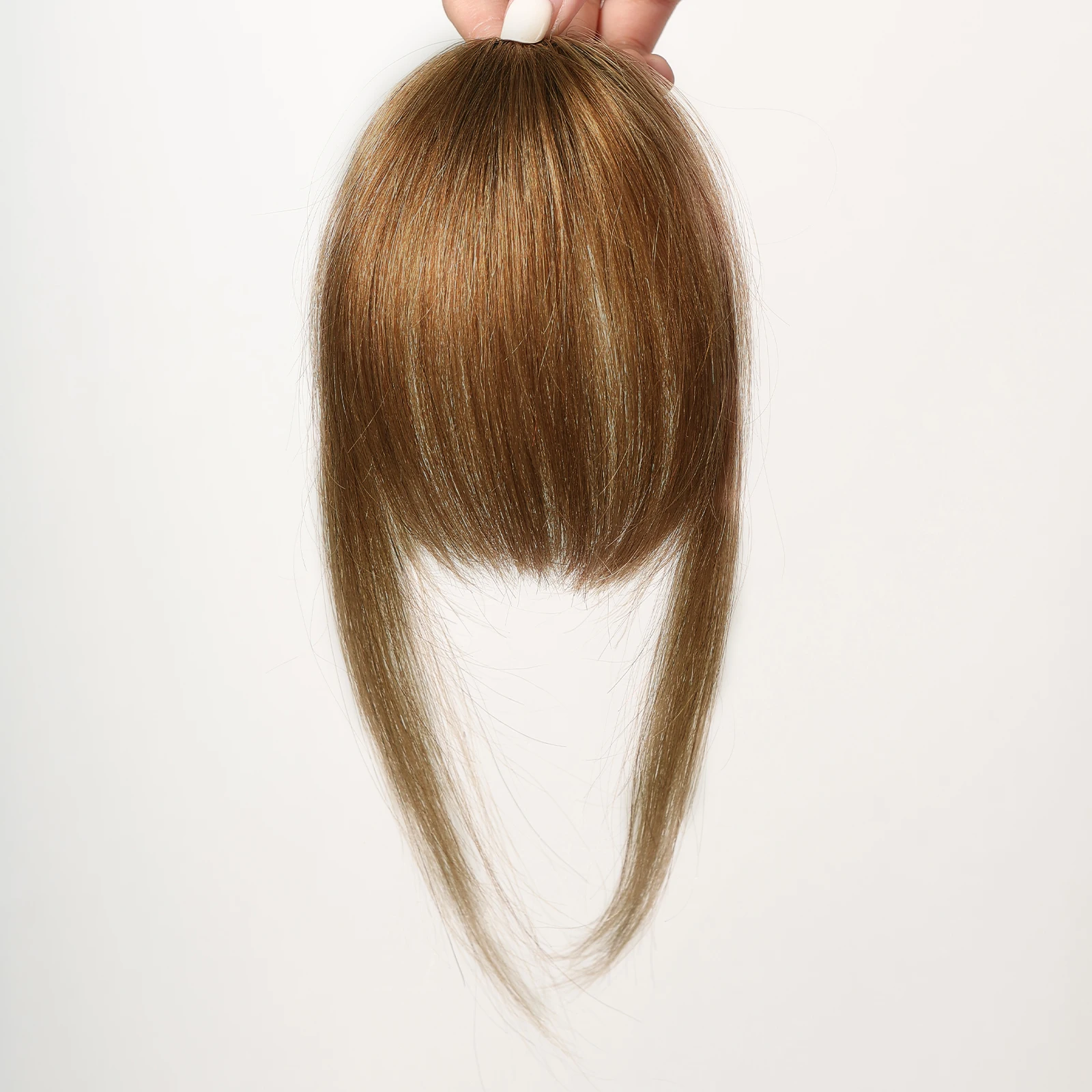 Hair Clip in Bangs 100% Human Hair Extention Honey Brown Fake Bangs Bangs Fringe with Temples for Women Daily image 5