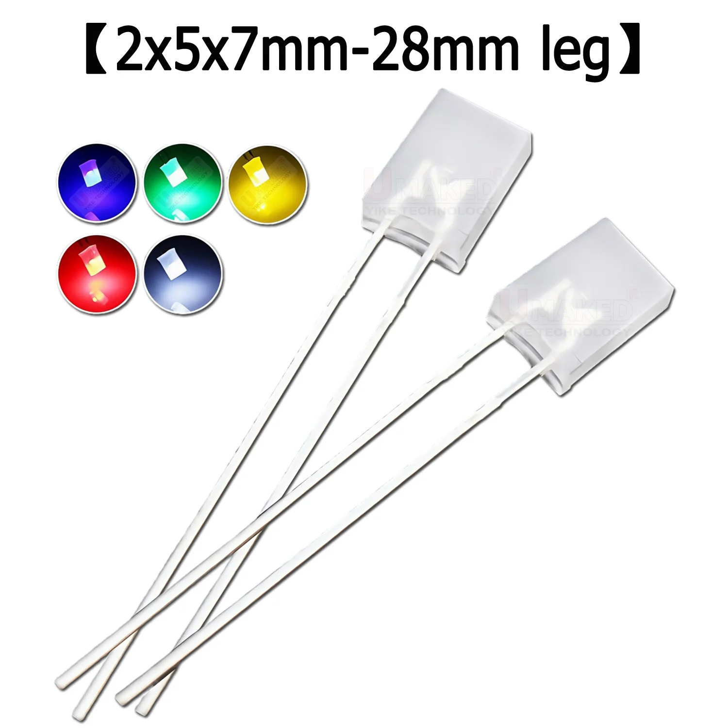 

1000pcs 2x5x7 Foggy Len 28mm leg Rectangular LED Emitting Diodes Lamp bead White Red Green Blue Yellow Square DIY Indicator DIP