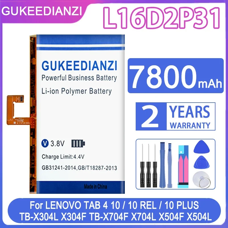 

GUKEEDIANZI 7800mAh Battery L16D2P31 For LENOVO TAB 4 10/10 REL 10REL/10 PLUS 10PLUS TB-X304L X304F TB-X704F X704L X504F X504L