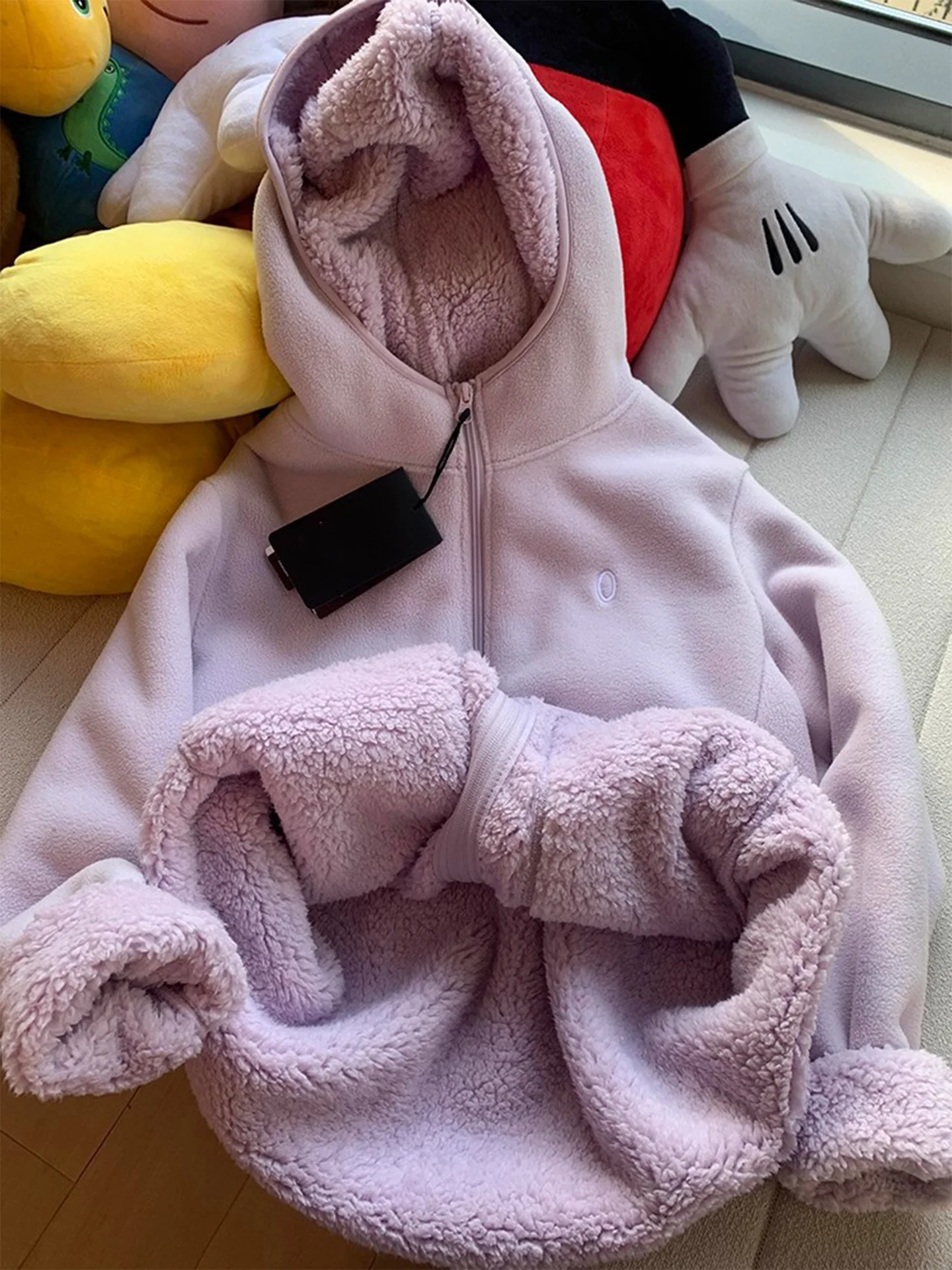 

Thiened Double-sided Fce Cotton Jaet with Lamb Velvet Hooded Embroidered Purple Taro Women's Autumn Winter Sweatirt