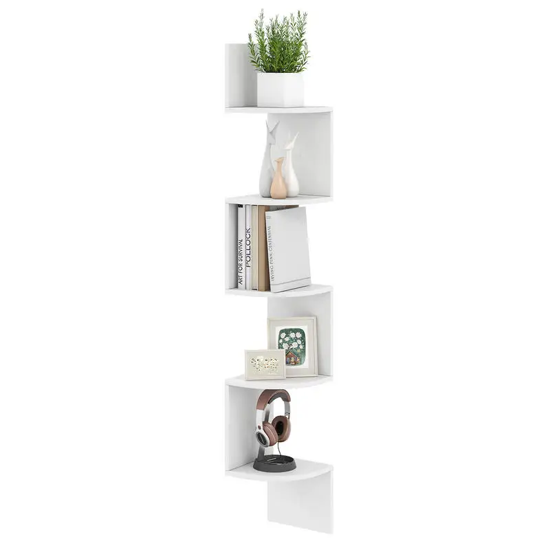 

5-Tier Corner Shelf Floating Bookshelf Wall Mounted Storage Organizer-White